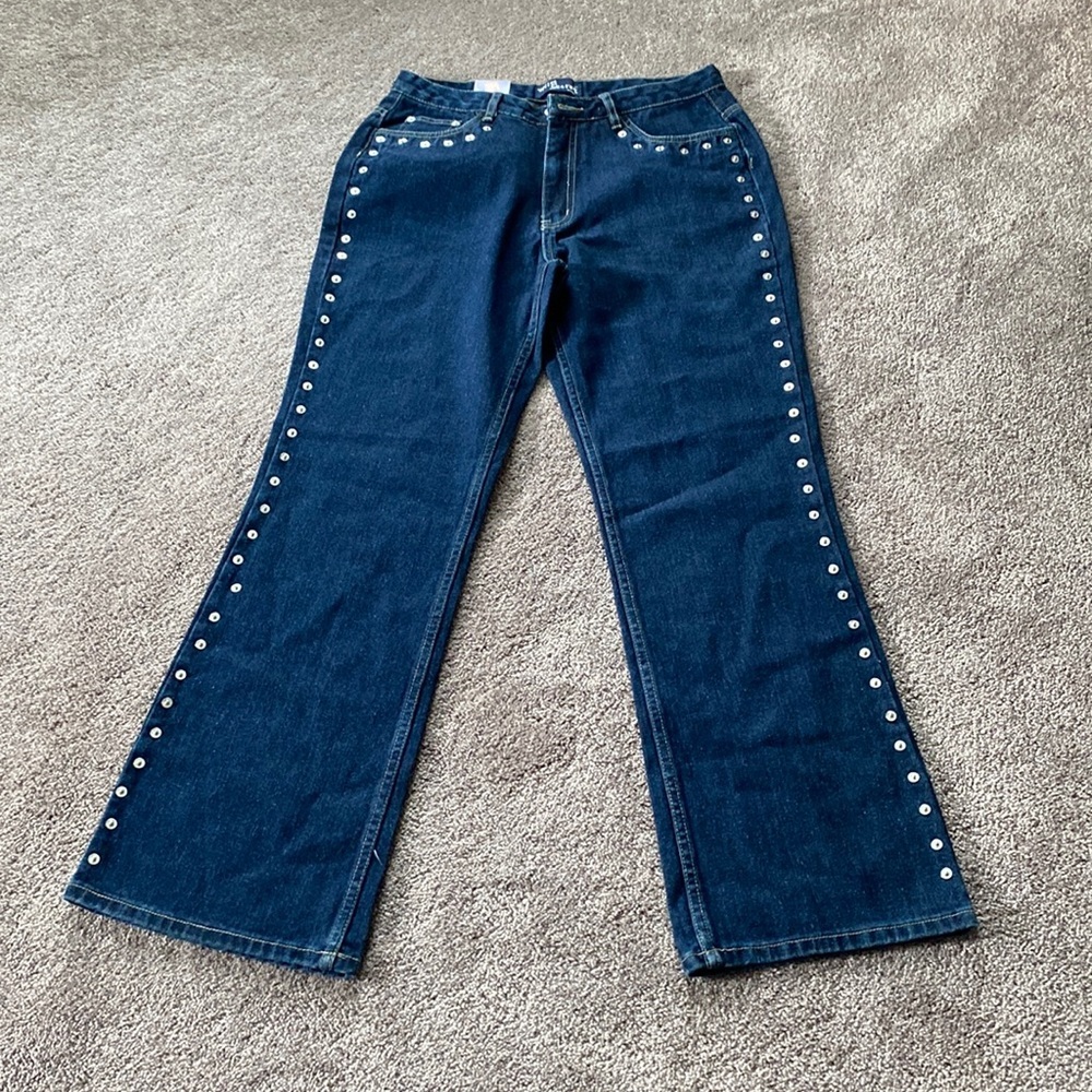 Wild Secret Y2K Studded Flare Jeans Dark Wash SIZE 13 Juniors NWT